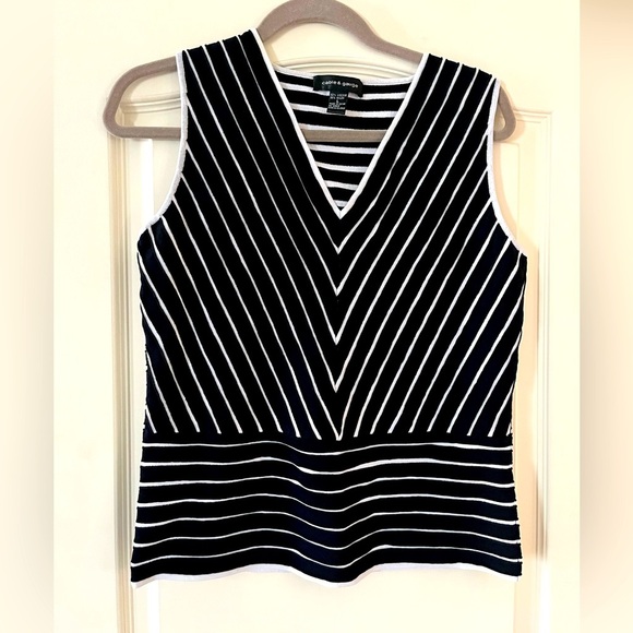 Cable & Gauge Black & White Striped fitted Dressy Tank Women’s size Large - Picture 1 of 11